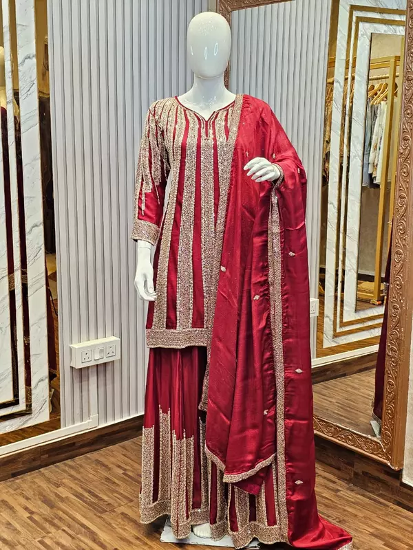 PURE CHINOIN SUIT SET WITH EMBELLISHED HANDWORK OF KATDANA