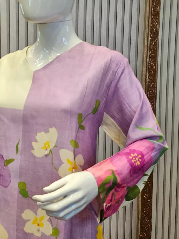 PURE MUL COOTTON SUIT SET WITH FLORAL PRINTED HIGHLIGHT HANDWORK
